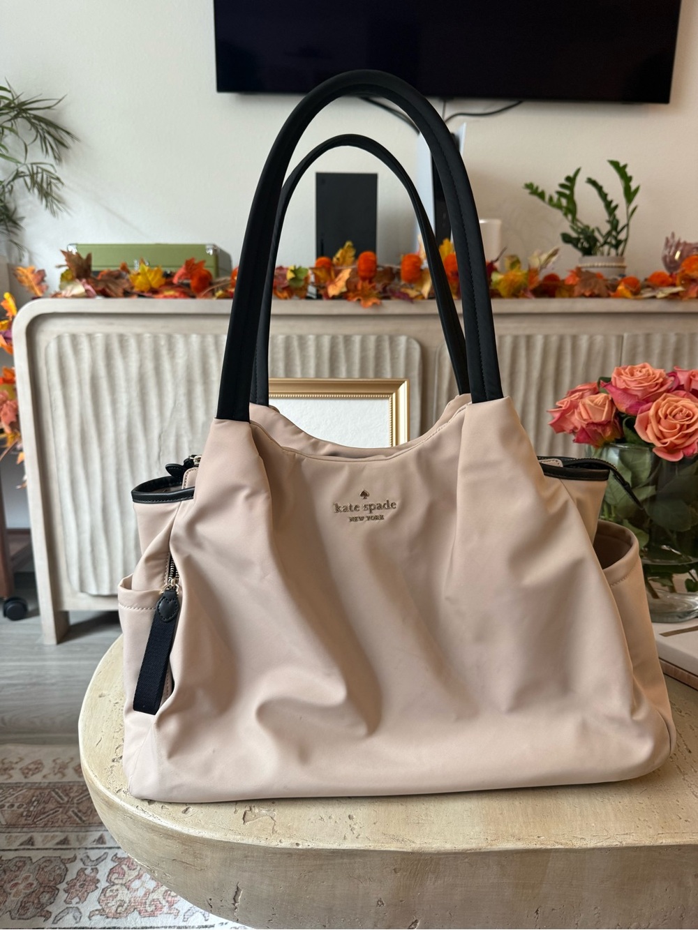 kate spade Blush Tote with Black Handles